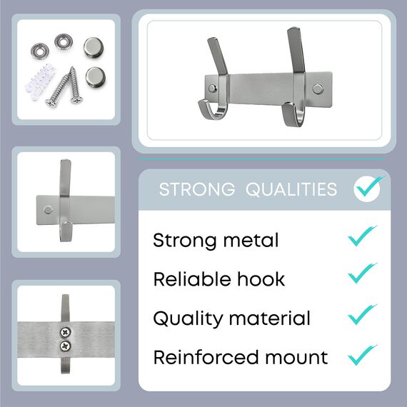 Kleine Garderobenleiste zur Wandmontage, gebürstetes Nickel, 15,2-cm-Edelstahl-Hakenleiste mit 2 strapazierfähigen Doppelhaken, für Eingangsbereich, Badezimmer, Schlafzimmer, Hut-Organizer, 2er-Pack