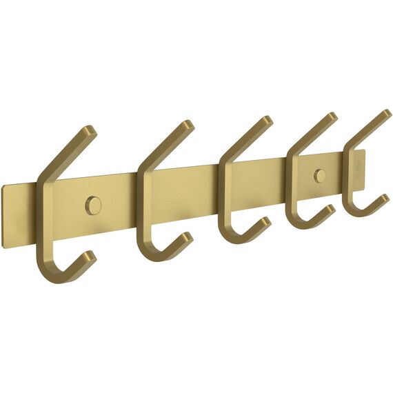SAYONEYES Wandgarderobe Gebürstet Gold - 15 Zoll Edelstahl Stange mit 5 Doppelgarderobenhaken für Eingangsbereich, Badezimmer, Schlafzimmer, Küche - Moderne Gold Hakenleiste für Mäntel, Hüte