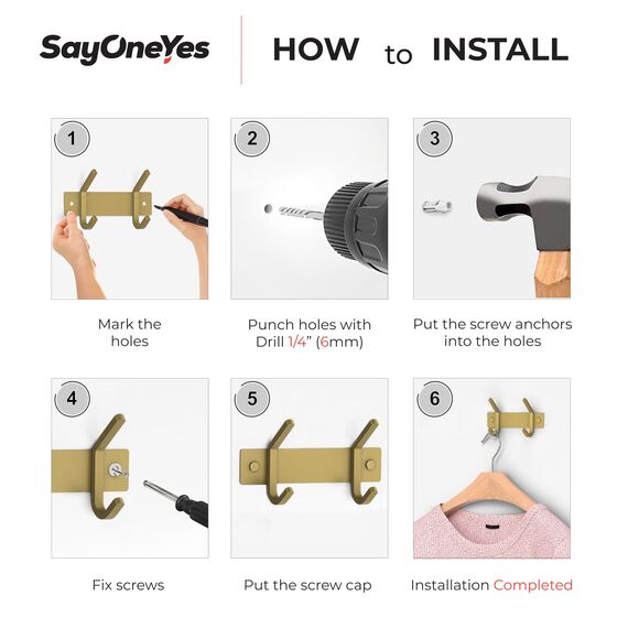 Kleine Garderobenleiste Wandhalterung, gebürstetes Gold, 15,2 cm, Edelstahlschiene mit 2 Doppelgarderobenhaken für Eingang, Badezimmer, Schlafzimmer, Küche, Moderne goldene Hakenleiste für Mäntel