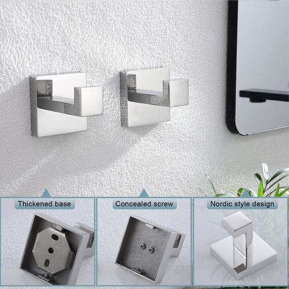 KOKOSIRI B1010CH-P2 Handtuchhaken, Wandhalterung, quadratisch, Kleiderhaken, Badezimmer, Küche, Garage, strapazierfähig, Wandmontage, SUS 304 Edelstahl, poliertes Chrom