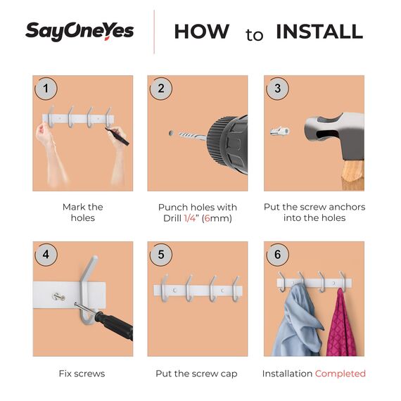 SAYONEYES Garderobenleiste zur Wandmontage, 30,5-cm-Edelstahl-Hakenleiste mit 4 strapazierfähigen Doppelhaken, für Eingangsbereich, Badezimmer, Schlafzimmer, Handtuch-, Hut-Organizer, Weiß, 2er-Pack