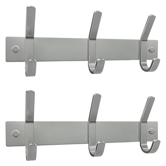 Kleine Garderobenleiste zur Wandmontage, gebürstetes Nickel, 22,9-cm-Edelstahl-Hakenleiste mit 3 strapazierfähigen Doppelhaken, für Eingangsbereich, Badezimmer, Schlafzimmer, Hut-Organizer, 2er-Pack