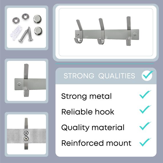 Kleine Garderobenleiste zur Wandmontage, gebürstetes Nickel, 22,9-cm-Edelstahl-Hakenleiste mit 3 strapazierfähigen Doppelhaken, für Eingangsbereich, Badezimmer, Schlafzimmer, Hut-Organizer, 2er-Pack
