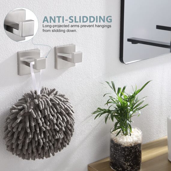 KOKOSIRI B1010BR-P2 Handtuchhaken, Wandhalterung, quadratisch, Kleiderhaken, Badezimmer, Küche, Garage, strapazierfähig, Wandmontage, SUS 304 Edelstahl, gebürstetes Nickel, B1010BR-P2