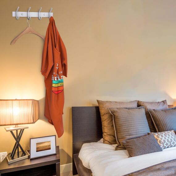 SAYONEYES Garderobenleiste zur Wandmontage, 30,5-cm-Edelstahl-Hakenleiste mit 4 strapazierfähigen Doppelhaken, für Eingangsbereich, Badezimmer, Schlafzimmer, Handtuch-, Hut-Organizer, Weiß