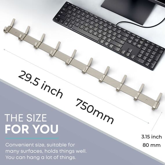 Garderobenleiste Wandhalterung – gebürstetes Nickel 76,2 cm Edelstahl-Hakenleiste mit 10 robusten Doppel-Kleiderhaken – Wandmontierter Kleiderbügel für Eingangsbereich, Badezimmer, Schlafzimmer