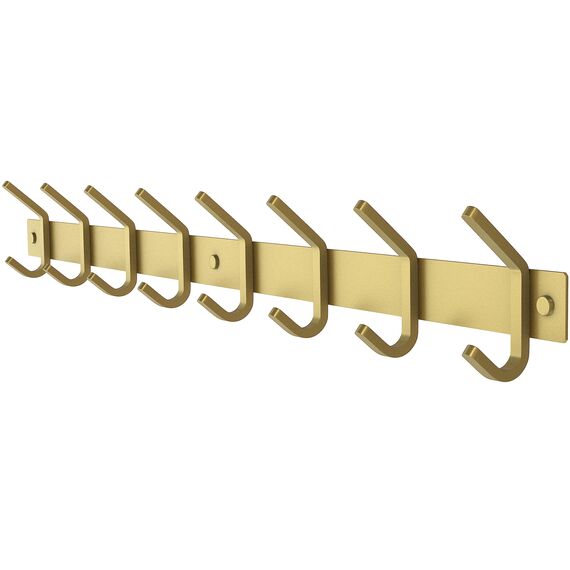 SAYONEYES Wandgarderobe Gebürstet Gold - 61.0 cm Edelstahl Stange mit 8 Doppelgarderobenhaken für Eingangsbereich, Badezimmer, Schlafzimmer, Küche - Moderne Gold Hakenleiste für Mäntel, Hüte