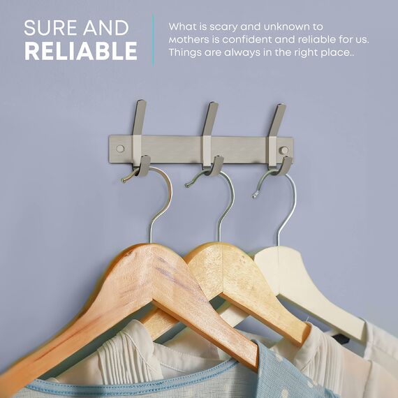 SAYONEYES Garderobenleiste Wandmontage mit 3 Kleiderhaken zum Aufhängen - 22,9 cm Heavy Duty SUS304 Edelstahl Gebürstete Oberfläche Wasserdicht - Wandhaken Rack für Badezimmer Küche Eingang (Silber)