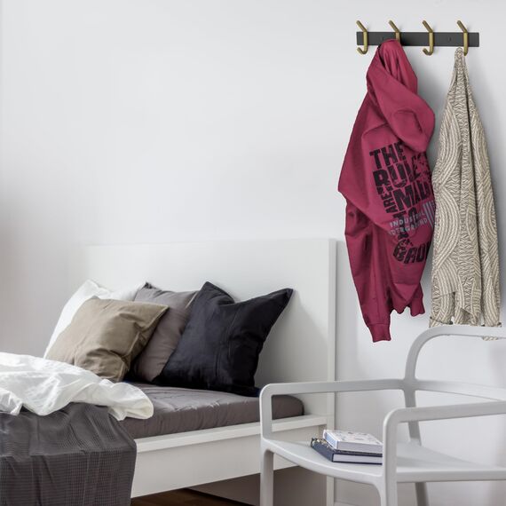 SAYONEYES Wandgarderobe - Schwarz und Gold Hakenleiste mit 4 Doppelgarderobenhaken, 30,5 cm Edelstahl-Wandhaken für Eingangsbereich, Badezimmer, Schlafzimmer, Schrank, Handtuch, Hut, Tasche, robuster