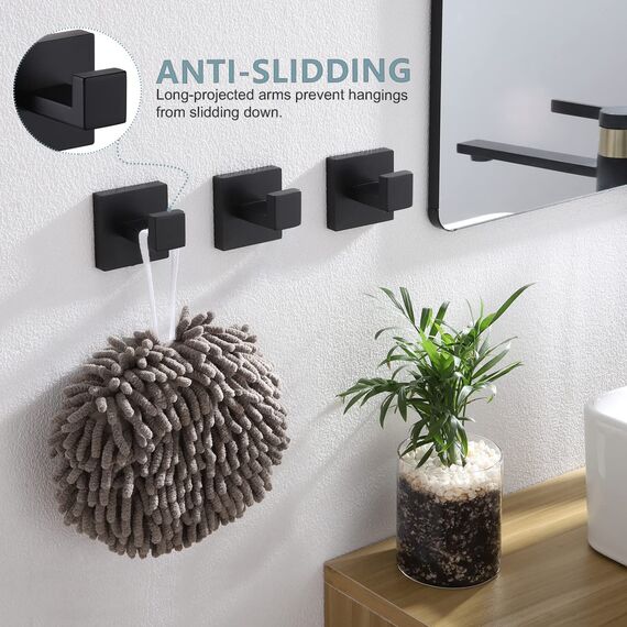 KOKOSIRI Handtuchhaken Badezimmer-Zubehör Eisenwaren Bademantel-Haken Edelstahl 3 Stück Wandhaken Küche Haushalt Mattschwarz B1010BK-P3