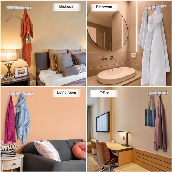 SAYONEYES Garderobenleiste zur Wandmontage, 38,1-cm-Edelstahl-Hakenleiste mit 5 strapazierfähigen Doppelhaken, für Eingangsbereich, Badezimmer, Schlafzimmer, Handtuch-, Hut-Organizer, Weiß, 2er-Pack