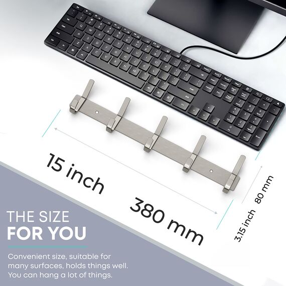 SAYONEYES Garderobenleiste zur Wandmontage, gebürstetes Nickel, 38,1-cm-Edelstahl-Hakenleiste, 5 strapazierfähige Doppelhaken, für Eingangsbereich, Badezimmer, Schlafzimmer, Handtuch-, Hut-Organizer