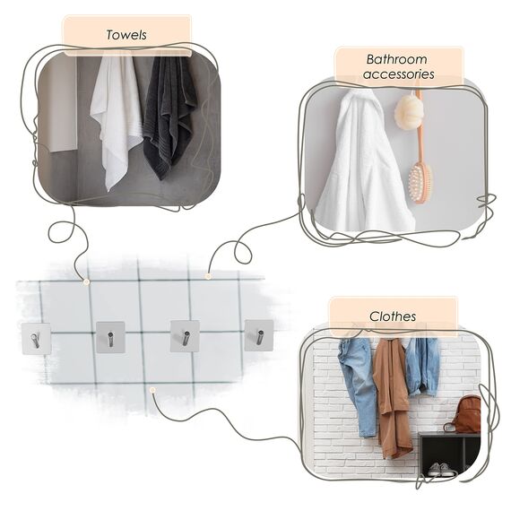 SAYONEYES Handtuchhaken aus gebürstetem Nickel, selbstklebend, für Badezimmer, Wandtür, SUS304 Edelstahl, starke Streifen, kleben auf 3M-Wandhaken zum Aufhängen von Mantel, Hut, Tasche, Schlüssel,