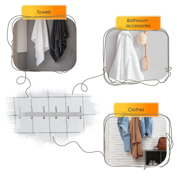 Garderobenleiste zur Wandmontage, gebürstetes Nickel, 43,2-cm-Edelstahl-Hakenleiste, 6 strapazierfähige Doppelhaken, für Eingangsbereich, Badezimmer, Schlafzimmer, Handtuch-, Hut-Organizer, 3er-Pack