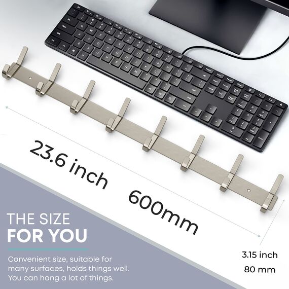 SAYONEYES Garderobenleiste zur Wandmontage, gebürstetes Nickel, 61-cm-Edelstahl-Hakenleiste mit 8 strapazierfähigen Doppelhaken, für Eingangsbereich, Badezimmer, Schlafzimmer, Handtuch-, Hut-Organizer