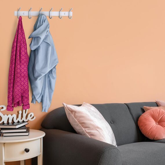 SAYONEYES Garderobenleiste zur Wandmontage, 43,2-cm-Edelstahl-Hakenleiste mit 6 strapazierfähigen Doppelhaken, für Eingangsbereich, Badezimmer, Schlafzimmer, Handtuch-, Hut-Organizer, Weiß, 2er-Pack