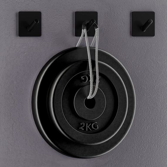 SAYONEYES Selbstklebende Handtuchhaken für Badezimmer, Wandtür, mattschwarz, SUS304 Edelstahl, starke Streifen, zum Aufkleben auf 3M-Wandhaken zum Aufhängen von Mantel, Hut, Tasche, Schlüssel, Jacke,