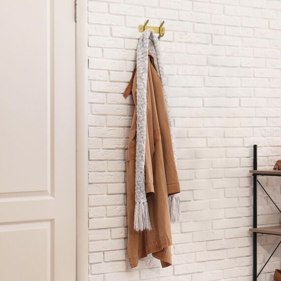 Kleine Garderobenleiste Wandhalterung, gebürstetes Gold, 15,2 cm, Edelstahlschiene mit 2 Doppelgarderobenhaken für Eingang, Badezimmer, Schlafzimmer, Küche, Moderne goldene Hakenleiste für Mäntel