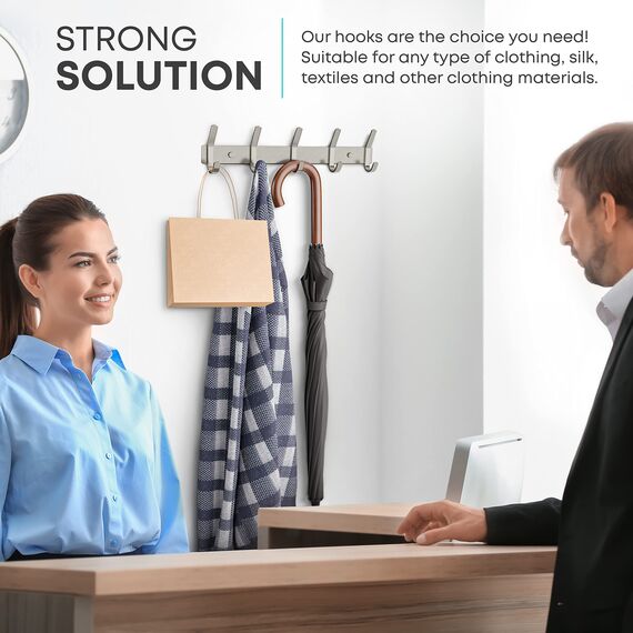 SAYONEYES Garderobenleiste zur Wandmontage, gebürstetes Nickel, 38,1-cm-Edelstahl-Hakenleiste, 5 strapazierfähige Doppelhaken, für Eingangsbereich, Badezimmer, Schlafzimmer, Handtuch-, Hut-Organizer