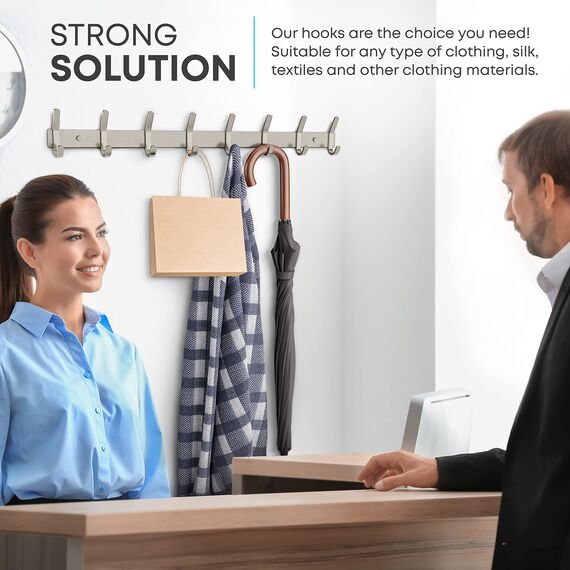 SAYONEYES Garderobenleiste zur Wandmontage, gebürstetes Nickel, 61-cm-Edelstahl-Hakenleiste mit 8 strapazierfähigen Doppelhaken, für Eingangsbereich, Badezimmer, Schlafzimmer, Handtuch-, Hut-Organizer