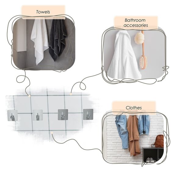 SAYONEYES Handtuchhaken aus gebürstetem Nickel, selbstklebend, für Badezimmer, Wandtür, SUS304 Edelstahl, starke Streifen, zum Aufkleben auf 3M-Wandhaken zum Aufhängen von Mantel, Hut, Tasche,