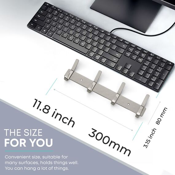 SAYONEYES Garderobenleiste zur Wandmontage, gebürstetes Nickel, mit 4 Doppelhaken zum Aufhängen, 30,5-cm-SUS304-Edelstahl-Garderobenhaken, für Kleidung, Tasche, Handtuch, 2er-Pack