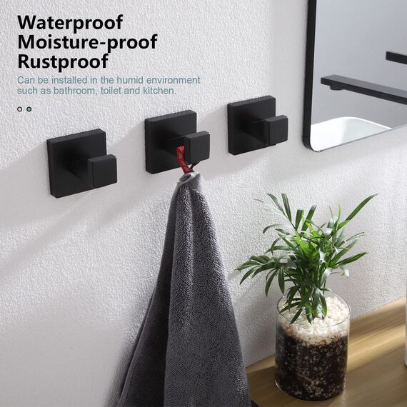 KOKOSIRI Handtuchhaken Badezimmer-Zubehör Eisenwaren Bademantel-Haken Edelstahl 3 Stück Wandhaken Küche Haushalt Mattschwarz B1010BK-P3