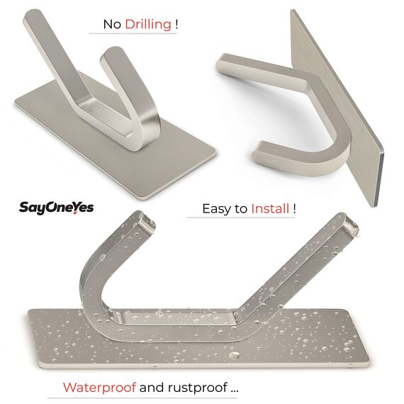 SAYONEYES Handtuchhaken aus gebürstetem Nickel, selbstklebend, für Badezimmer, Wandtür, SUS304 Edelstahl, starke Streifen, zum Aufkleben auf 3M-Wandhaken zum Aufhängen von Mantel, Hut, Tasche,