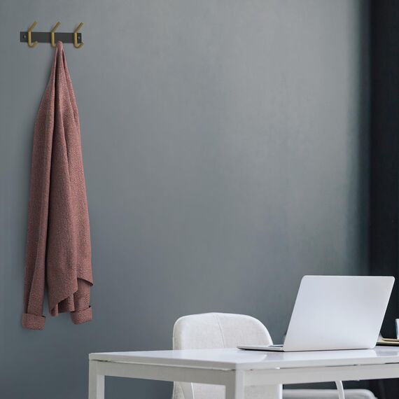 Kleine Garderobenleiste Wandhalterung - Schwarz und Gold Hakenleiste mit 3 Doppelgarderobenhaken, 22,9 cm Edelstahl-Wandhaken für Eingangsbereich, Badezimmer, Schlafzimmer, Schrank, Handtuch, Hut