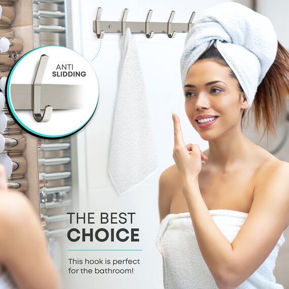 Garderobenleiste Wandhalterung – gebürstetes Nickel 76,2 cm Edelstahl-Hakenleiste mit 10 robusten Doppel-Kleiderhaken – Wandmontierter Kleiderbügel für Eingangsbereich, Badezimmer, Schlafzimmer