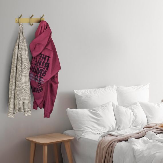 SAYONEYES Gebürstete Gold Kleine Garderobenleiste Wandhalterung - 9 Zoll Edelstahlstange mit 3 Doppelgarderobenhaken für Eingangsbereich, Badezimmer, Schlafzimmer, Küche - Moderne Gold Hakenleiste für