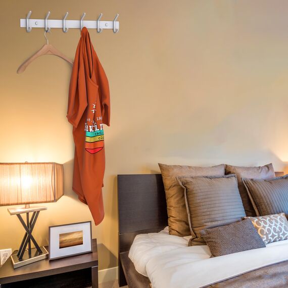 SAYONEYES Garderobenleiste zur Wandmontage, 43,2-cm-Edelstahl-Hakenleiste mit 6 strapazierfähigen Doppelhaken, für Eingangsbereich, Badezimmer, Schlafzimmer, Handtuch-, Hut-Organizer, Weiß, 2er-Pack