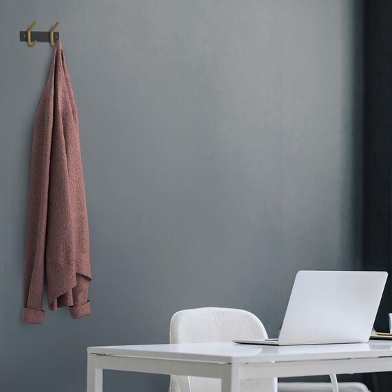 Kleine Garderobenleiste Wandhalterung – Schwarz und Gold Hakenleiste mit 2 Doppel-Kleiderhaken, 15,2 cm Edelstahl-Wandhaken für Eingangsbereich, Badezimmer, Schlafzimmer, Schrank, Handtuch, Hut