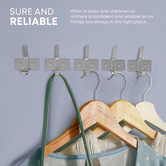 SAYONEYES Gebürstete Nickel-Wandhaken, strapazierfähige SUS304-Edelstahl-Doppelwandhaken, Badezimmer-, Eingangsbereich-Haken zum Aufhängen von Handtüchern, Taschen, Schlüsseln, Jacke, 5er-Pack