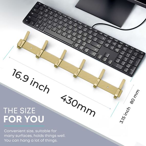 SAYONEYES Wandgarderobe mit 6 Doppelhaken zum Aufhängen, 43,2 cm, robuste SUS304 Edelstahl, rustikale Kleiderhaken, Hut, Kleidung, Geldbörse, Handtuch-Wandhaken, 2 Stück