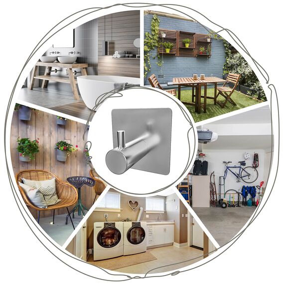 SAYONEYES Handtuchhaken aus gebürstetem Nickel, selbstklebend, für Badezimmer, Wandtür, SUS304 Edelstahl, starke Streifen, kleben auf 3M-Wandhaken zum Aufhängen von Mantel, Hut, Tasche, Schlüssel,