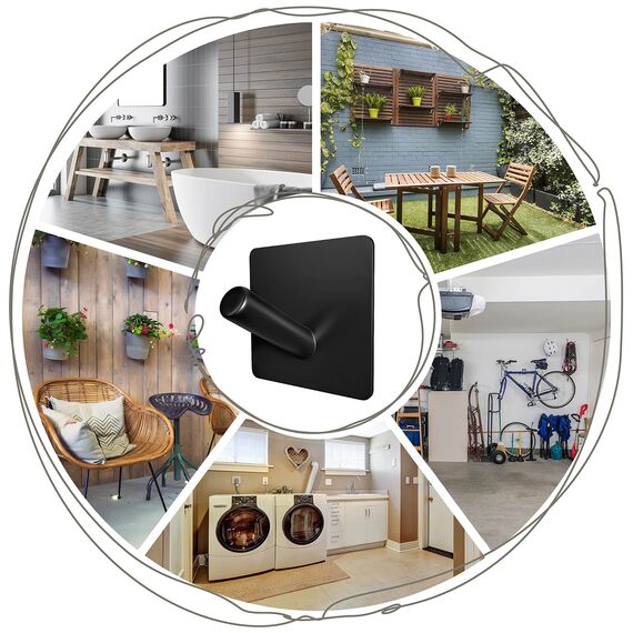 SAYONEYES Selbstklebende Handtuchhaken für Badezimmer, Wandtür, mattschwarz, SUS304 Edelstahl, starke Streifen, zum Aufkleben auf 3M-Wandhaken zum Aufhängen von Mantel, Hut, Tasche, Schlüssel, Jacke,