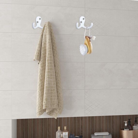 IBosins Robuste Doppelzinken-Kleiderhaken, Wandmontage, mit 16 Schrauben, Retro-Doppelhaken, Allzweckhaken für Mantel, Schal, Tasche, Handtuch, Schlüssel, Kappe, Tasse, Hut, 8 Stück