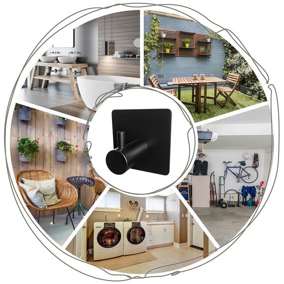 SAYONEYES Selbstklebende Handtuchhaken für Badezimmer, Wandtür, mattschwarz, SUS304 Edelstahl, starke Streifen, zum Aufkleben auf 3M-Wandhaken zum Aufhängen von Mantel, Hut, Tasche, Schlüssel, Jacke