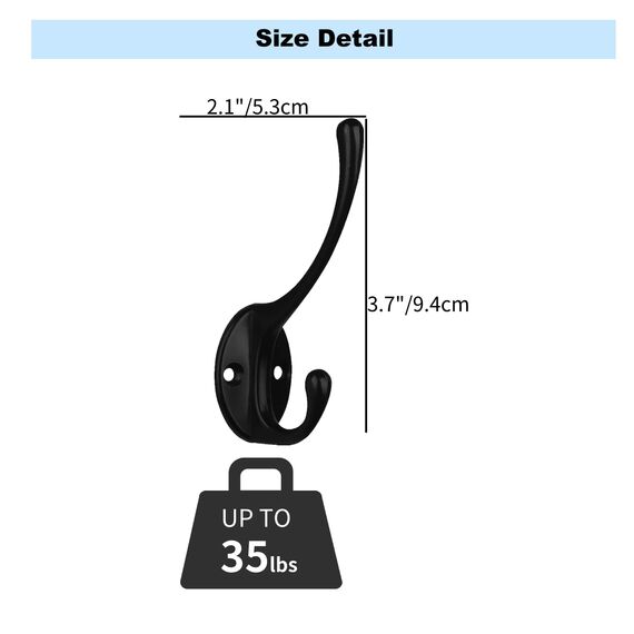 Kruodop Kleiderhaken zum Aufhängen, robust, Wandmontage, schwarz, Handtuchhaken, Metall, Einzel-Kleiderbügel mit Schrauben, Tasse, Retro, für Mäntel, Handtaschen, Handtücher, 6 Stück