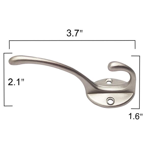 IBosins 10 Stück robuste Doppel-Kleiderhaken zur Wandmontage mit 40 Schrauben, Retro-Doppelhaken, Utility-Silberhaken für Mantel, Schal, Tasche, Handtuch, Schlüssel, Kappe, Tasse, Hut (silberfarben)