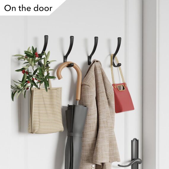 saffruff 4 Stück große Wandhaken zum Aufhängen, strapazierfähig, schwarze Kleiderhaken für Wand, Kleiderbügelhaken Wandmontage, Taschenhaken, Schraubhaken, Metall-Wandhaken zum Aufhängen von Mänteln,