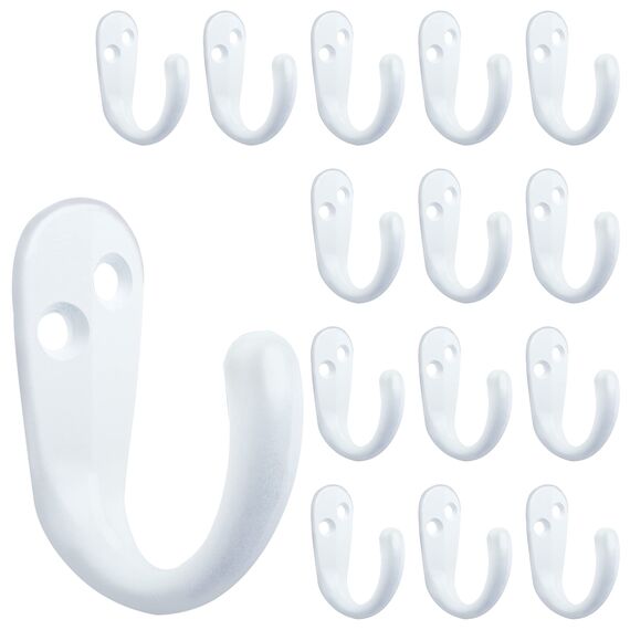 IBosins 15 Stück Kleiderhaken zur Wandmontage, Einzelzinken, Bademantelhaken zum Aufhängen von Handtuchhaken mit 30 Schrauben für Taschen, Hut, Kappe, Schal, Tasse (weiß)