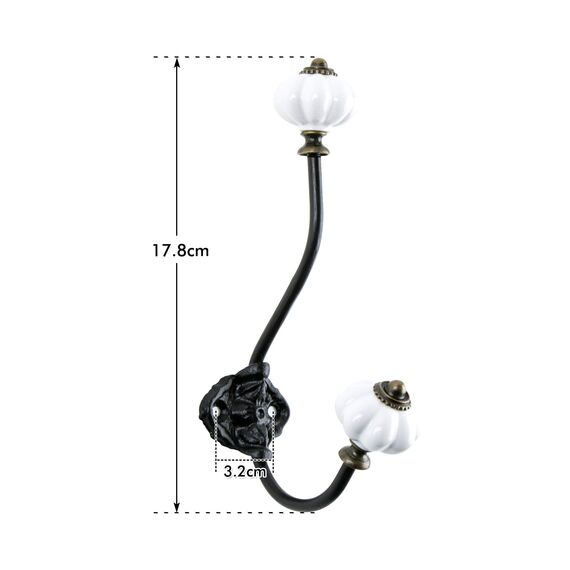 NIKKY HOME Wandhaken, dekorativ, 2 Stück, zum Aufhängen, rustikal, Vintage, Kürbis, Metall, Eisen, Keramik, antik montiert, Wandhaken für Handtücher, Mäntel, Taschen, Schals, Mützen, Badezimmer, weiß