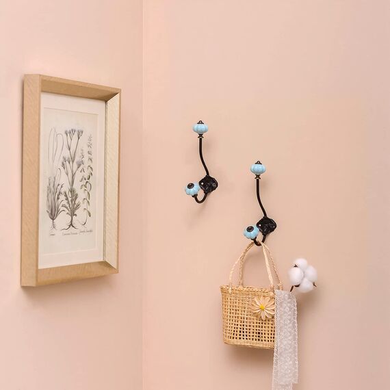 NIKKY HOME Set mit 2 Kleiderhaken im Vintage-Kürbis-Design, Metall und Keramik, Blau