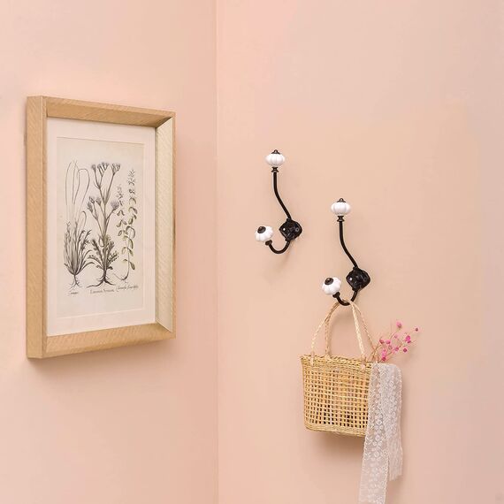 NIKKY HOME Wandhaken, dekorativ, 2 Stück, zum Aufhängen, rustikal, Vintage, Kürbis, Metall, Eisen, Keramik, antik montiert, Wandhaken für Handtücher, Mäntel, Taschen, Schals, Mützen, Badezimmer, weiß