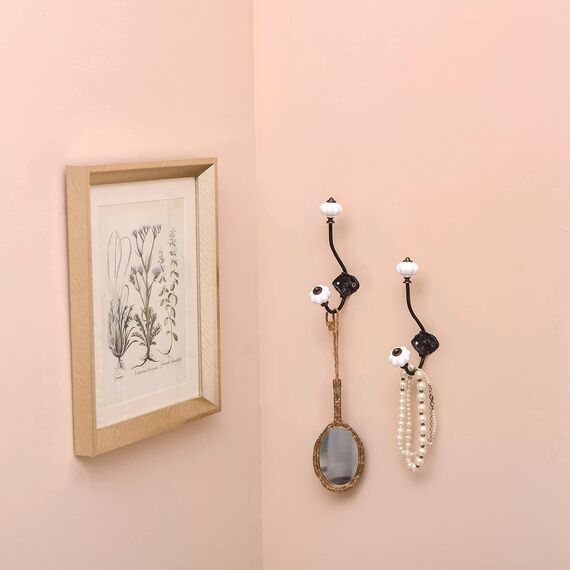 NIKKY HOME Wandhaken, dekorativ, 2 Stück, zum Aufhängen, rustikal, Vintage, Kürbis, Metall, Eisen, Keramik, antik montiert, Wandhaken für Handtücher, Mäntel, Taschen, Schals, Mützen, Badezimmer, weiß