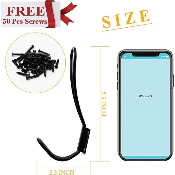 Rustikale Eingangshaken – 12 Stück Bauernhaus-Haken mit Metallschrauben im Lieferumfang enthalten, schwarz, dekorativ, rustikal, Doppel-Vintage-Organizer, Drahthaken zum Aufhängen von Kleiderbügeln