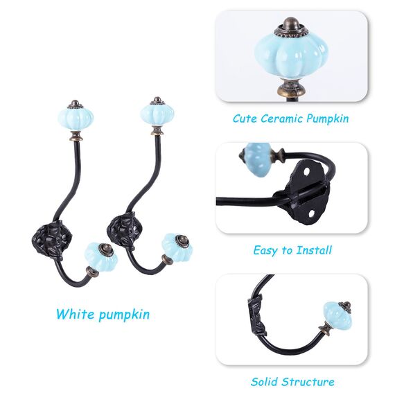 NIKKY HOME Set mit 2 Kleiderhaken im Vintage-Kürbis-Design, Metall und Keramik, Blau