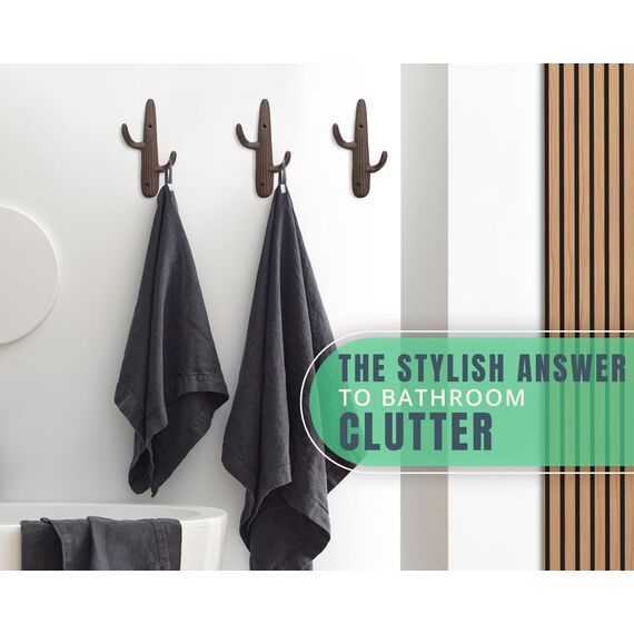 Comfify 3er-Set - Gusseiserne Kaktus-Doppelwandhaken/Bügel - Dekorative Wandhaken für Mäntel, Taschen, Handtücher und mehr - mit Schrauben und Ankern - Farbe rustikal braun